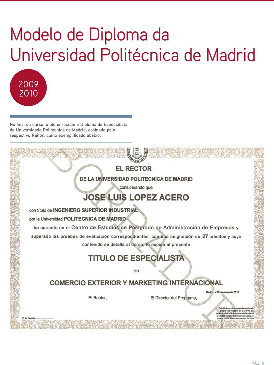 Especialista da Universidade Politécnica de Madrid,
