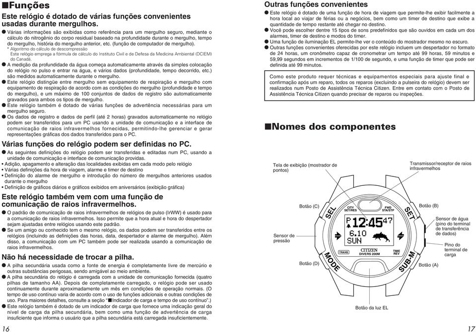 mergulho anterior, etc. (função de computador de mergulho).