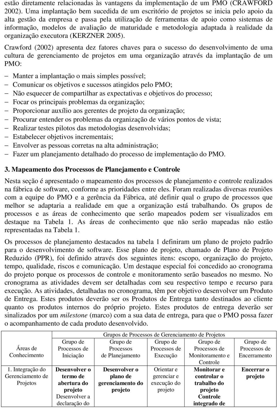 maturidade e metodologia adaptada à realidade da organização executora (KERZNER 2005).