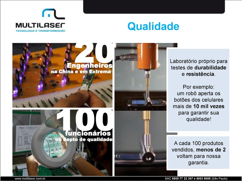 Por exemplo: um robô aperta os botões dos celulares mais de 10 mil vezes para