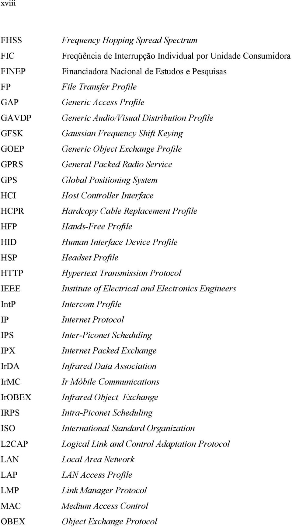 Frequency Shift Keying Generic Object Exchange Profile General Packed Radio Service Global Positioning System Host Controller Interface Hardcopy Cable Replacement Profile Hands-Free Profile Human