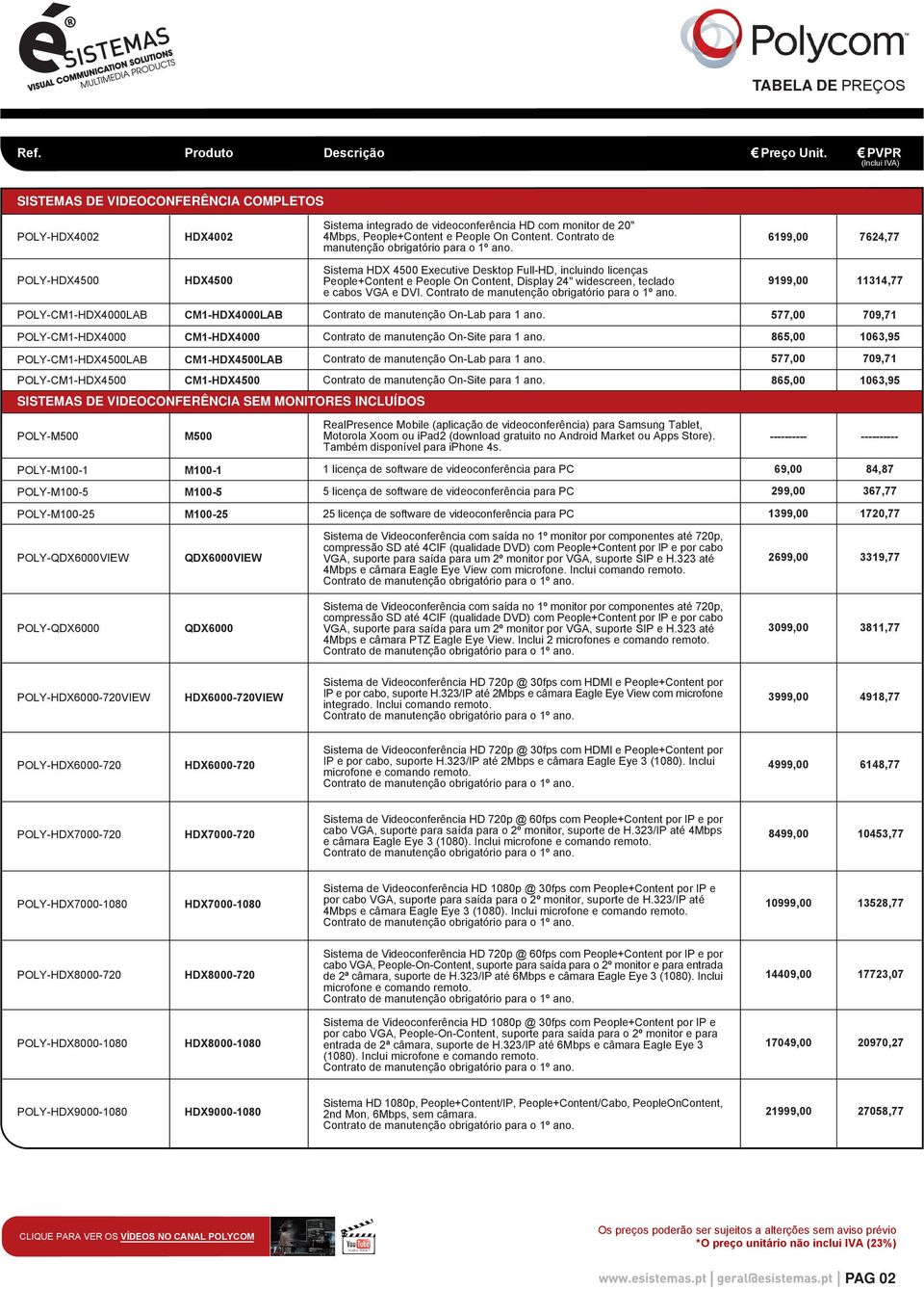 6199,00 7624,77 POLY-HDX4500 HDX4500 Sistema HDX 4500 Executive Desktop Full-HD, incluindo licenças People+Content e People On Content, Display 24" widescreen, teclado e cabos VGA e DVI.