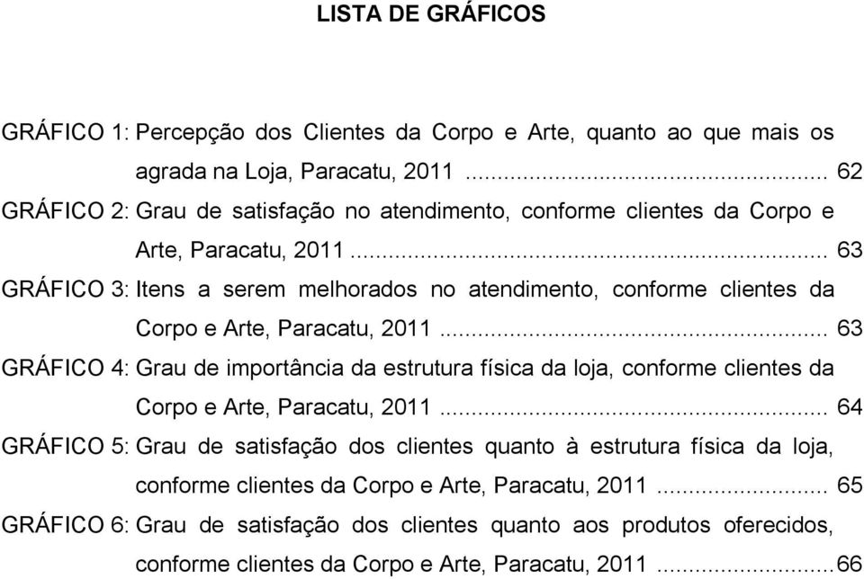 .. 63 GRÁFICO 3: Itens a serem melhorados no atendimento, conforme clientes da Corpo e Arte, Paracatu, 2011.