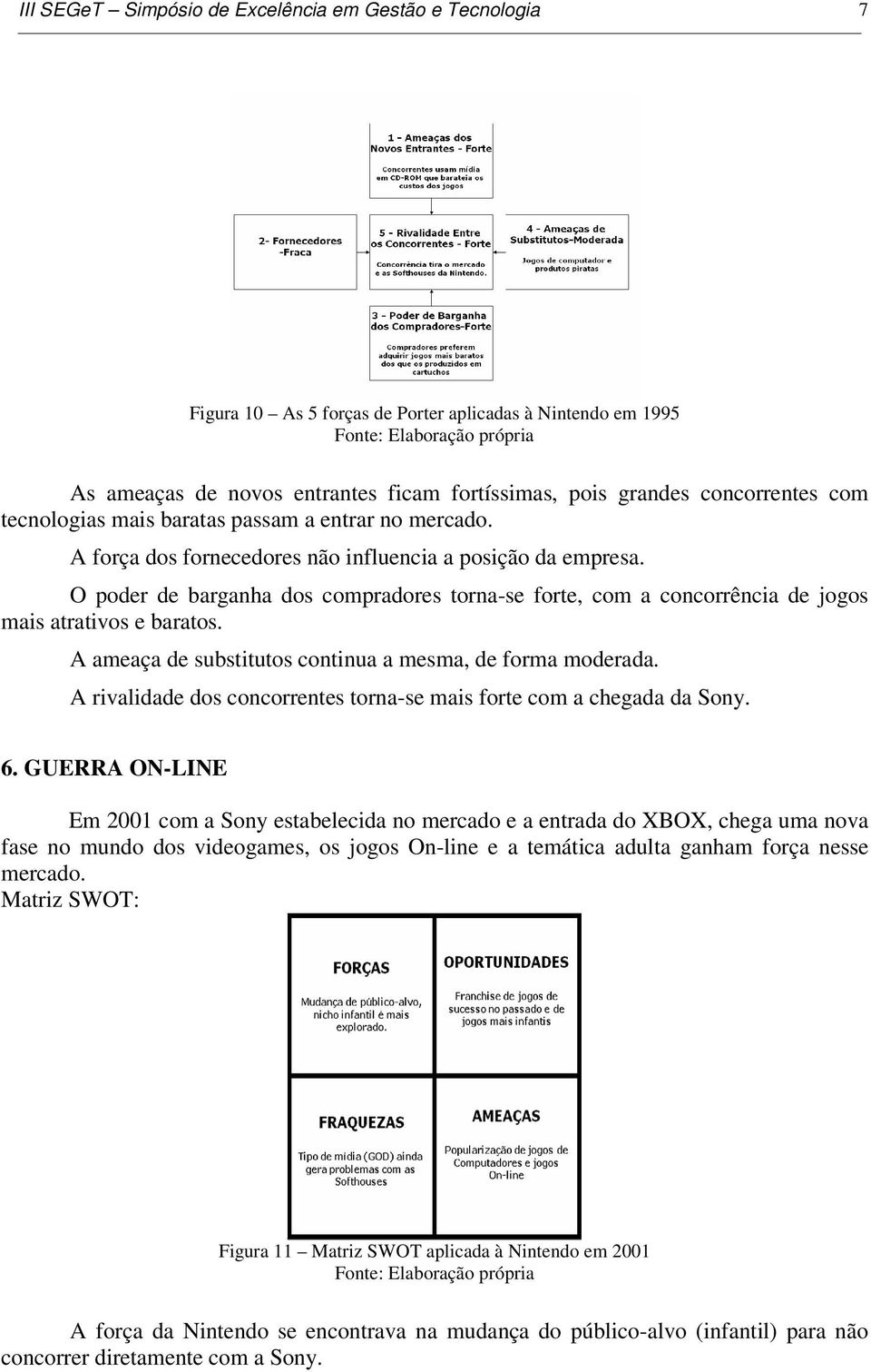 A ameaça de substitutos continua a mesma, de forma moderada. A rivalidade dos concorrentes torna-se mais forte com a chegada da Sony. 6.