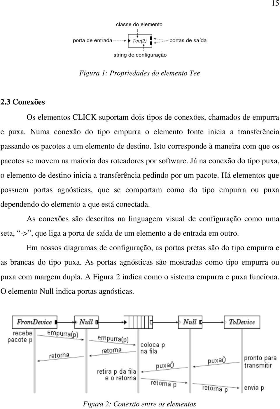 Isto corresponde à maneira com que os pacotes se movem na maioria dos roteadores por software. Já na conexão do tipo puxa, o elemento de destino inicia a transferência pedindo por um pacote.