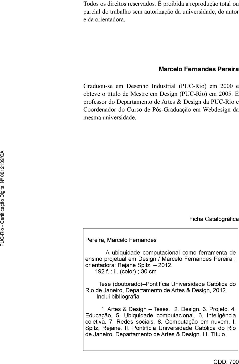 É professor do Departamento de Artes & Design da PUC-Rio e Coordenador do Curso de Pós-Graduação em Webdesign da mesma universidade.