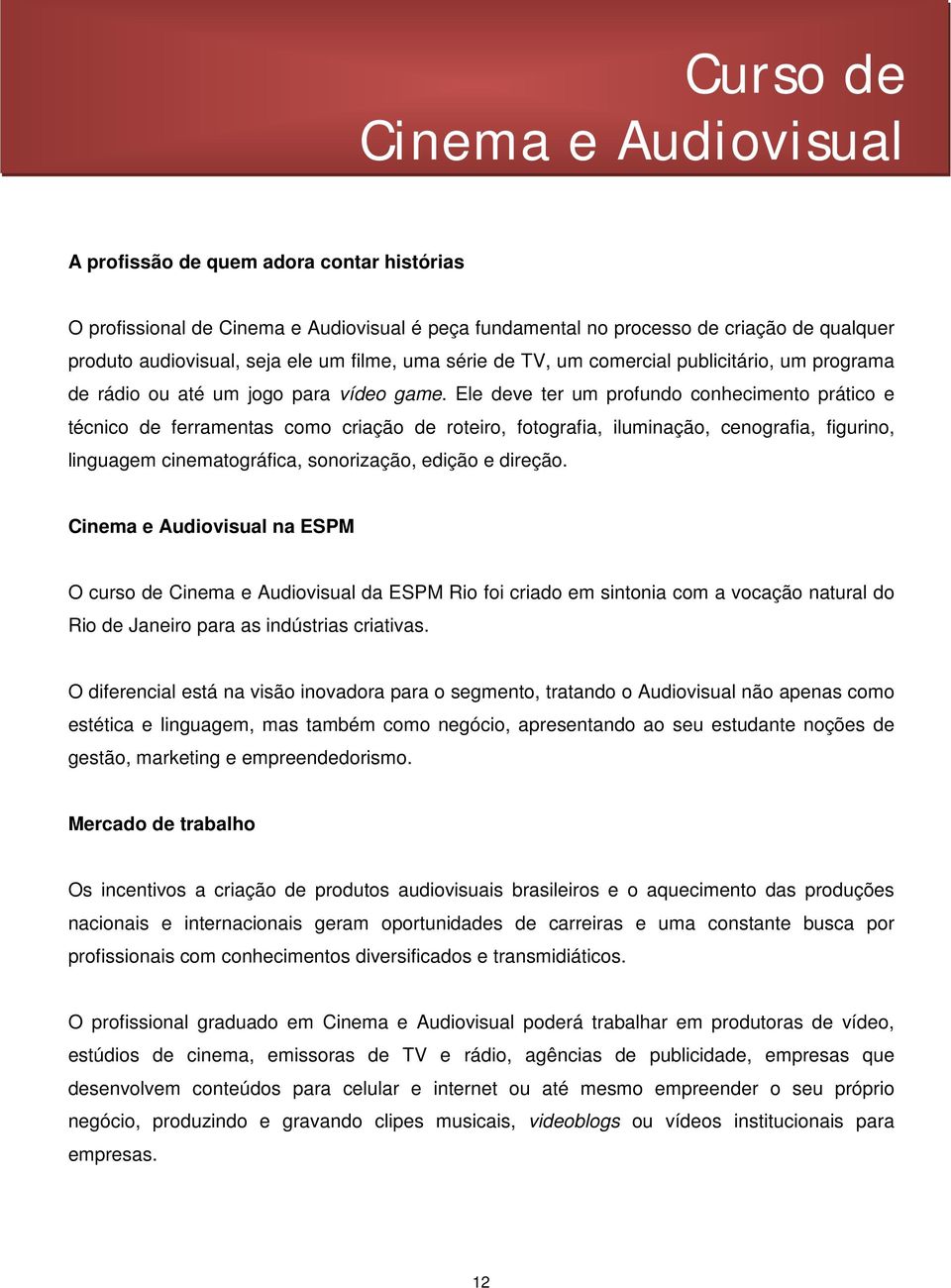 Ele deve ter um profundo conhecimento prático e técnico de ferramentas como criação de roteiro, fotografia, iluminação, cenografia, figurino, linguagem cinematográfica, sonorização, edição e direção.