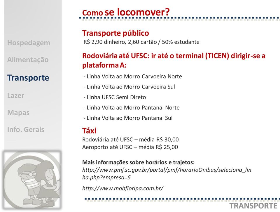 Volta ao Morro Carvoeira Norte - Linha Volta ao Morro Carvoeira Sul - Linha UFSC Semi Direto - Linha Volta ao Morro Pantanal Norte - Linha