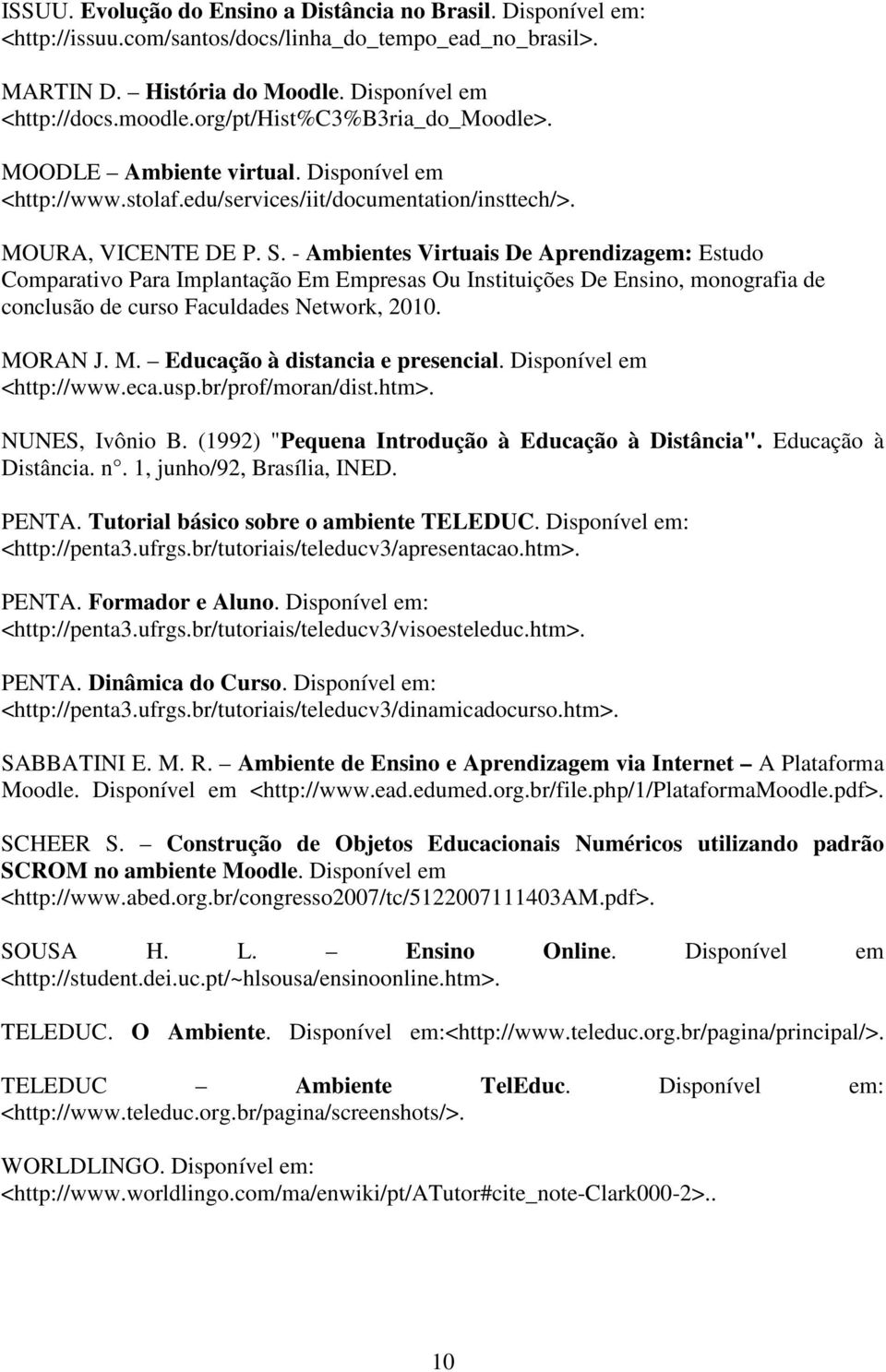 - Ambientes Virtuais De Aprendizagem: Estudo Comparativo Para Implantação Em Empresas Ou Instituições De Ensino, monografia de conclusão de curso Faculdades Network, 2010. MO