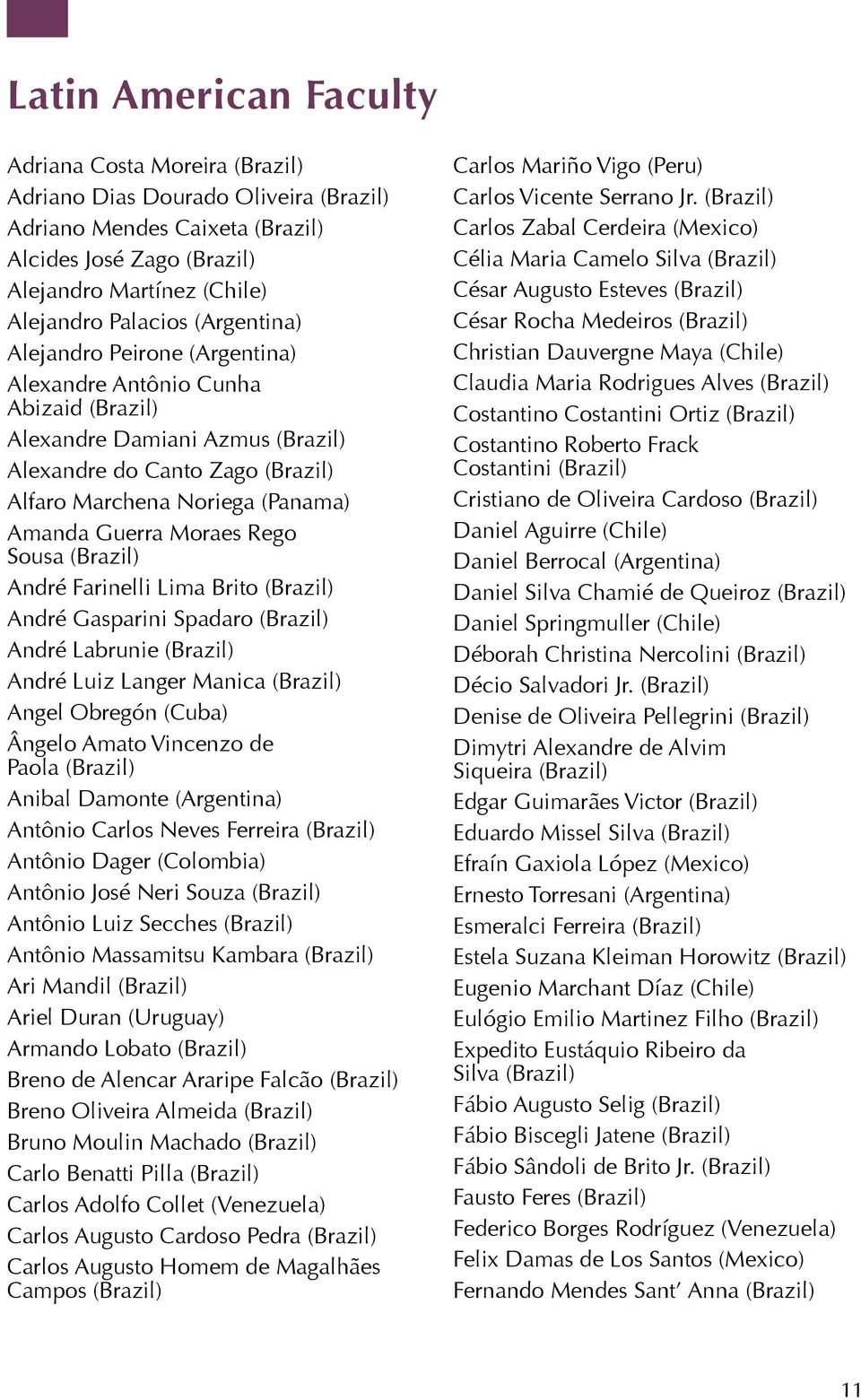 Moraes Rego Sousa (Brazil) André Farinelli Lima Brito (Brazil) André Gasparini Spadaro (Brazil) André Labrunie (Brazil) André Luiz Langer Manica (Brazil) Angel Obregón (Cuba) Ângelo Amato Vincenzo de