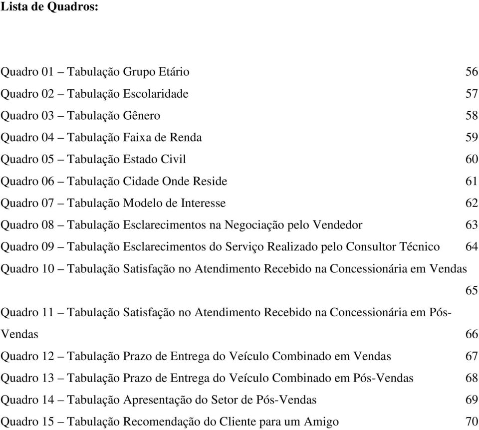 Realizado pelo Consultor Técnico 64 Quadro 10 Tabulação Satisfação no Atendimento Recebido na Concessionária em Vendas 65 Quadro 11 Tabulação Satisfação no Atendimento Recebido na Concessionária em