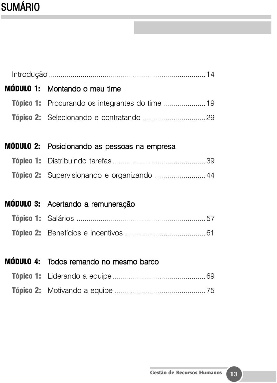 ..39 Tópico 2: Supervisionando e organizando... 44 MÓDULO 3: Acertando a remuneração Tópico 1: Salários.