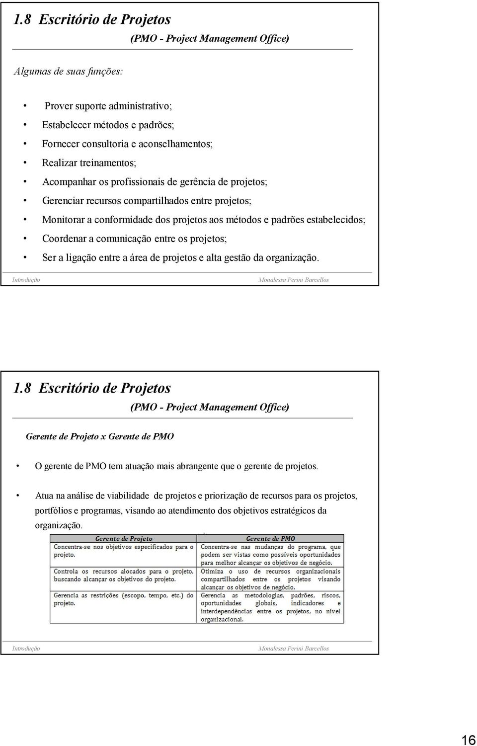 Coordenar a comunicação entre os projetos; Ser a ligação entre a área de projetos e alta gestão da organização. 1.