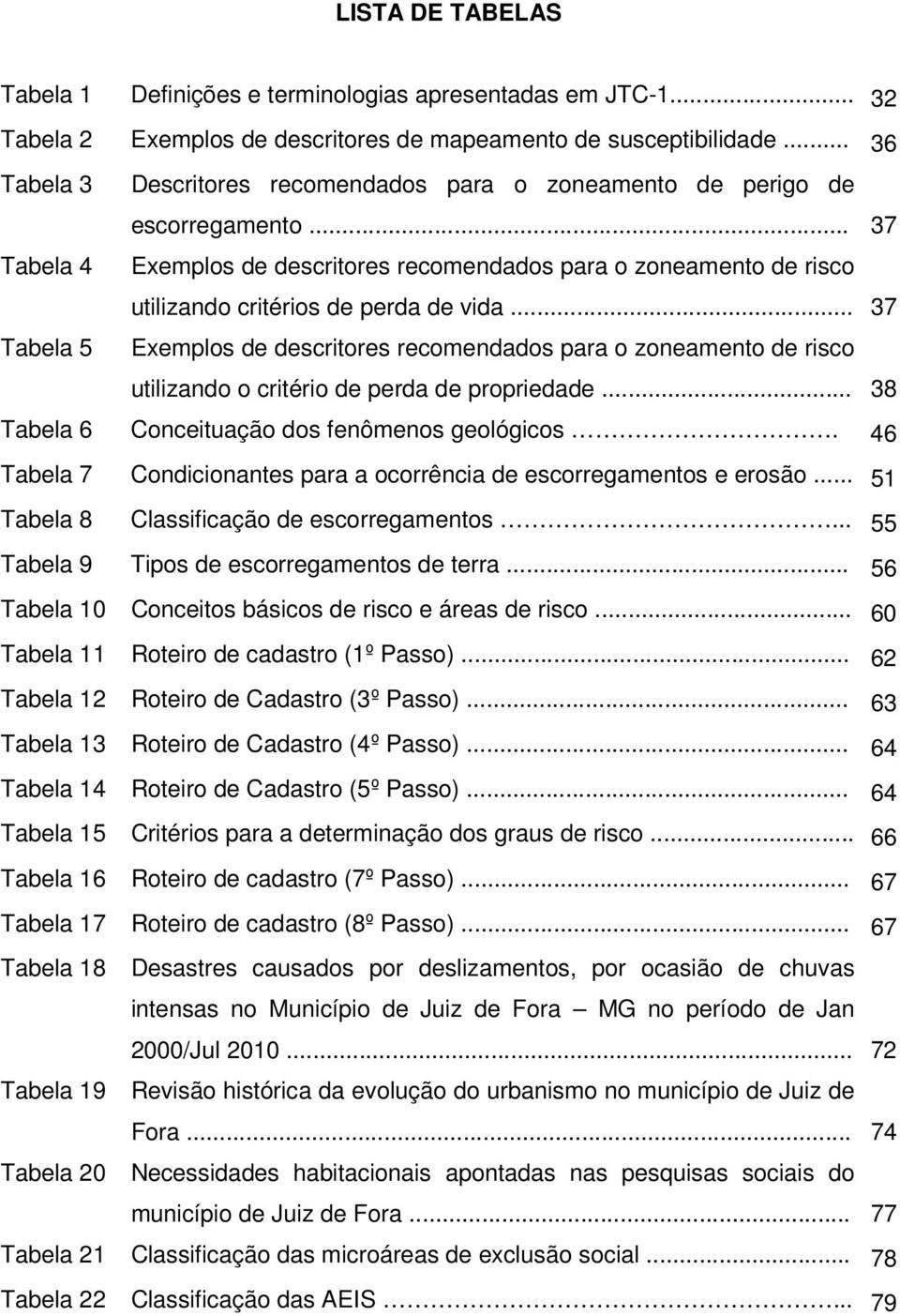 .. 37 Tabela 4 Exemplos de descritores recomendados para o zoneamento de risco utilizando critérios de perda de vida.