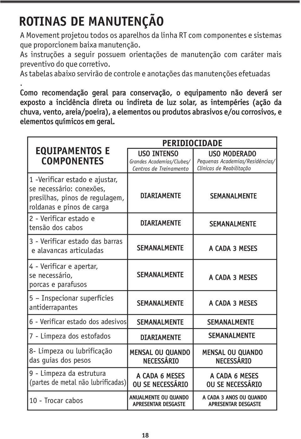 Como recomendação geral para conservação, o equipamento não deverá ser exposto a incidência direta ou indireta de luz solar, as intempéries (ação da chuva, vento, areia/poeira), a elementos ou