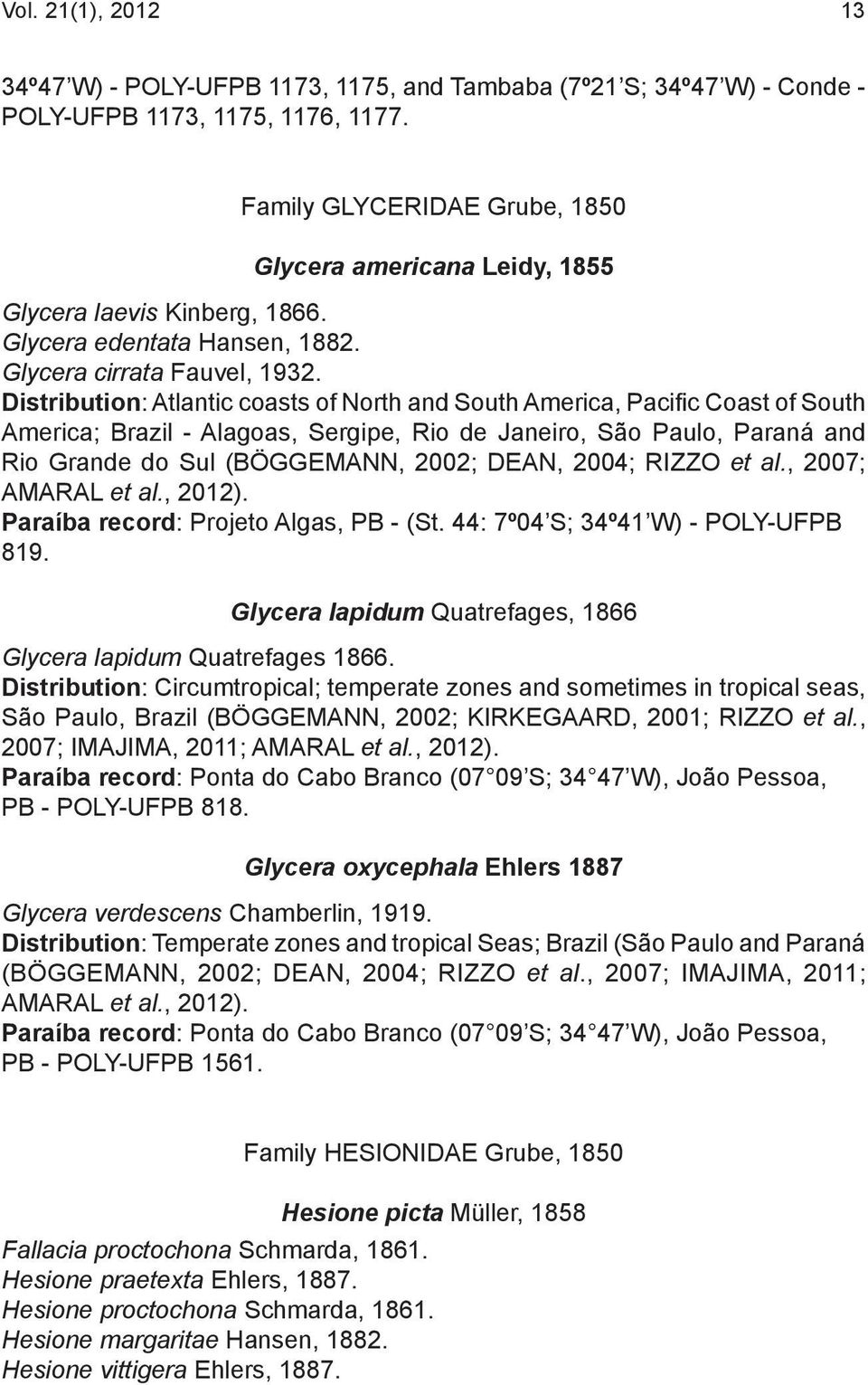 Distribution: Atlantic coasts of North and South America, Pacific Coast of South America; Brazil - Alagoas, Sergipe, Rio de Janeiro, São Paulo, Paraná and Rio Grande do Sul (BÖGGEMANN, 2002; DEAN,