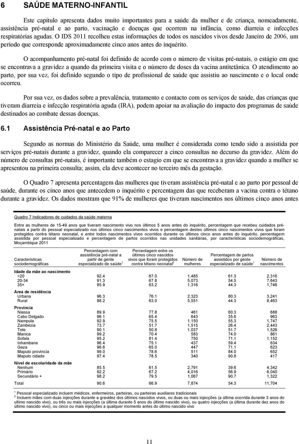 O IDS 2011 recolheu estas informações de todos os nascidos vivos desde Janeiro de 2006, um período que corresponde aproximadamente cinco anos antes do inquérito.