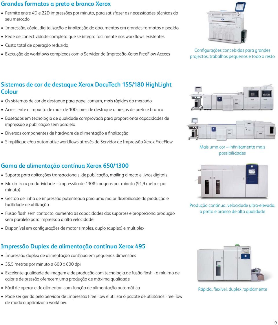 Servidor de Impressão Xerox FreeFlow Accxes Configurações concebidas para grandes projectos, trabalhos pequenos e todo o resto Sistemas de cor de destaque Xerox DocuTech 155/180 HighLight Colour Os