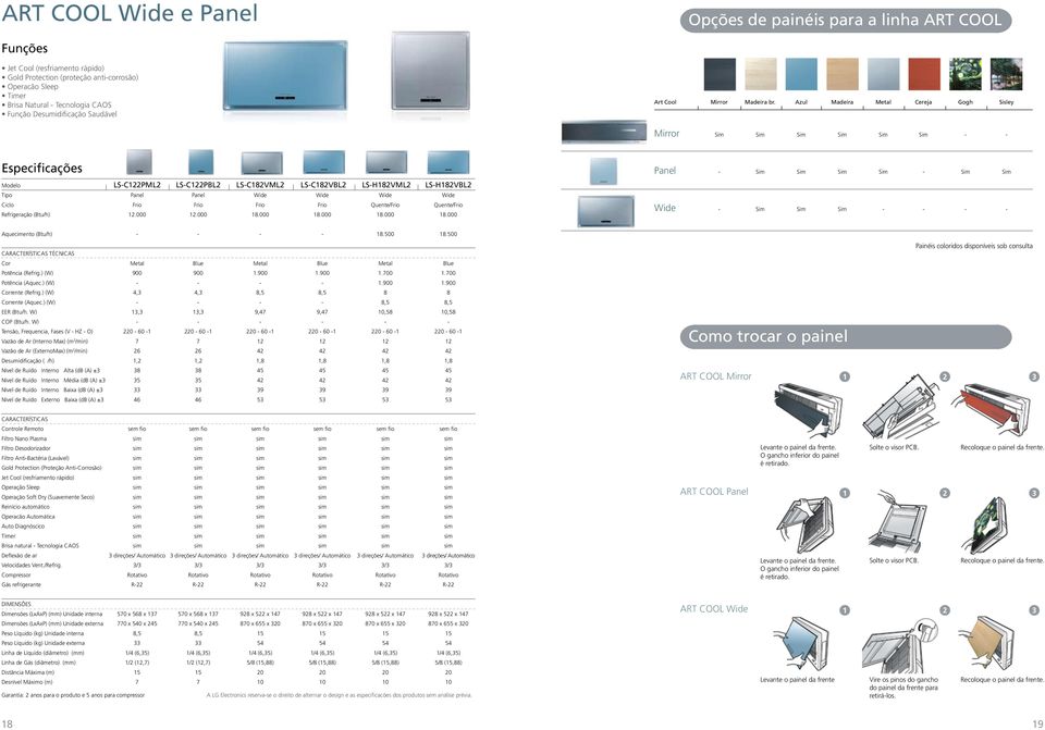 Azul Madeira Metal Cereja Gogh Sisley Mirror Sim Sim Sim Sim Sim Sim - - Especificações Modelo LS-C122PML2 LS-C122PBL2 LS-C182VML2 LS-C182VBL2 LS-H182VML2 LS-H182VBL2 Tipo Panel Panel Wide Wide Wide