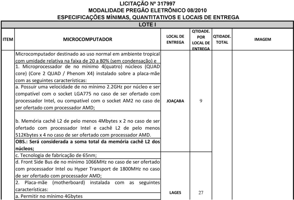 Microprocessador de no mínimo 4(quatro) núcleos (QUAD core) (Core 2 QUAD / Phenom X4) instalado sobre a placa-mãe com as seguintes características: a. Possuir uma velocidade de no mínimo 2.