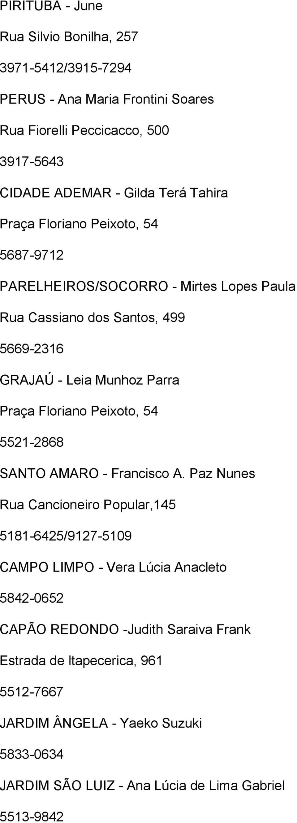 Floriano Peixoto, 54 5521-2868 SANTO AMARO - Francisco A.