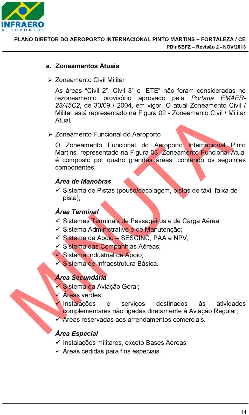 Zoneamento Funcional do Aeroporto O Zoneamento Funcional do Aeroporto Internacional Pinto Martins, representado na Figura 03- Zoneamento Funcional Atual é composto por quatro grandes áreas, contendo