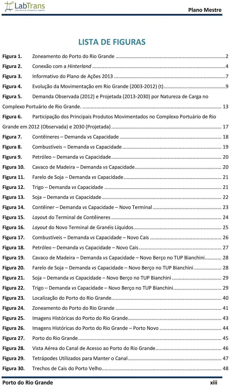 Participação dos Principais Produtos Movimentados no Complexo Portuário de Rio Grande em 2012 (Observada) e 2030 (Projetada)... 17 Figura 7. Contêineres Demanda vs Capacidade... 18 Figura 8.