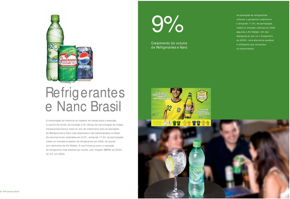 Refrigerantes e Nanc Brasil A combinação de melhoria no trabalho de campo para a execução no ponto-de-venda, da inovação e do reforço de comunicação de nossas marcas proporcionou mais um ano de