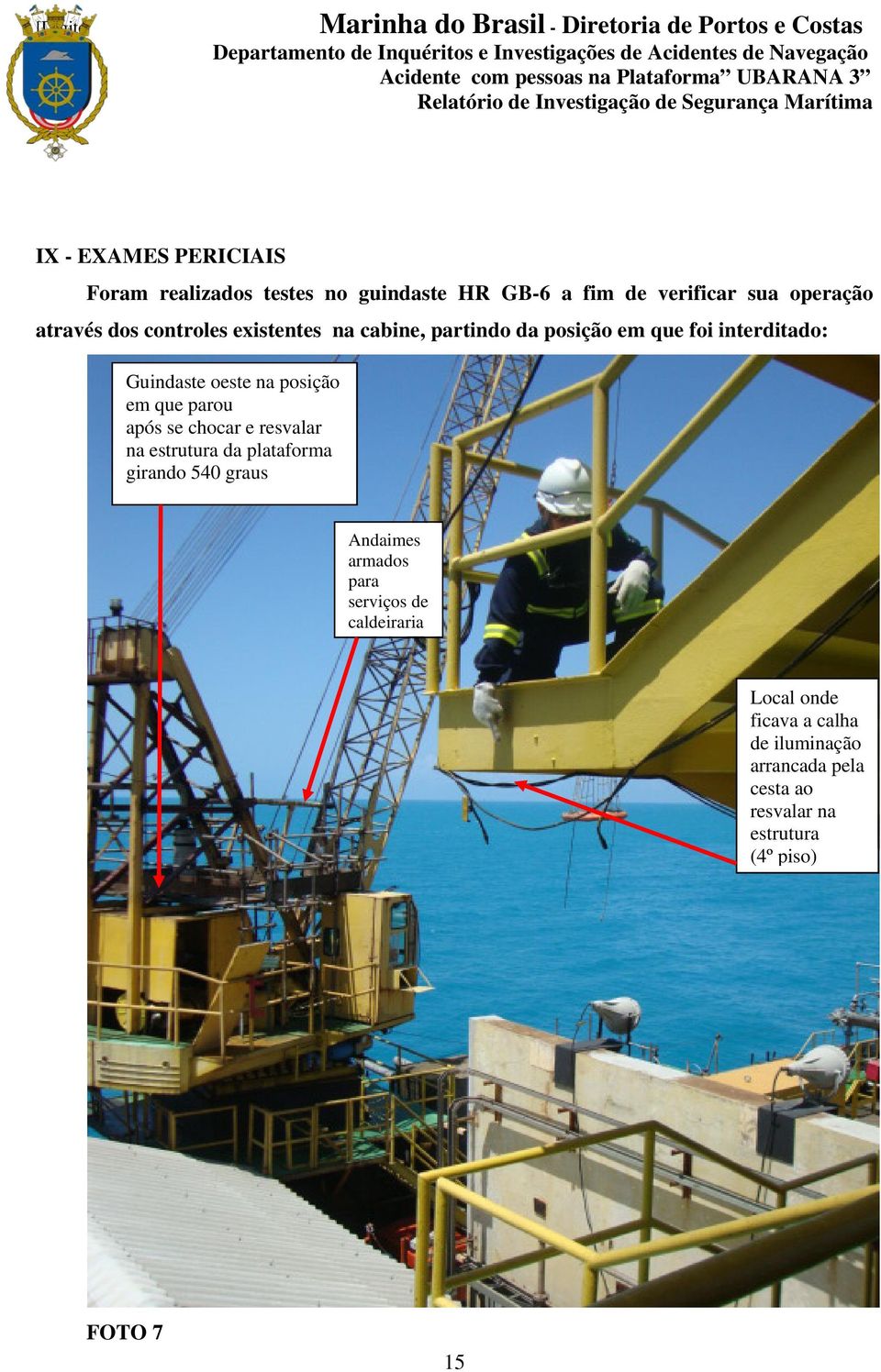 parou após se chocar e resvalar na estrutura da plataforma girando 540 graus Andaimes armados para serviços de