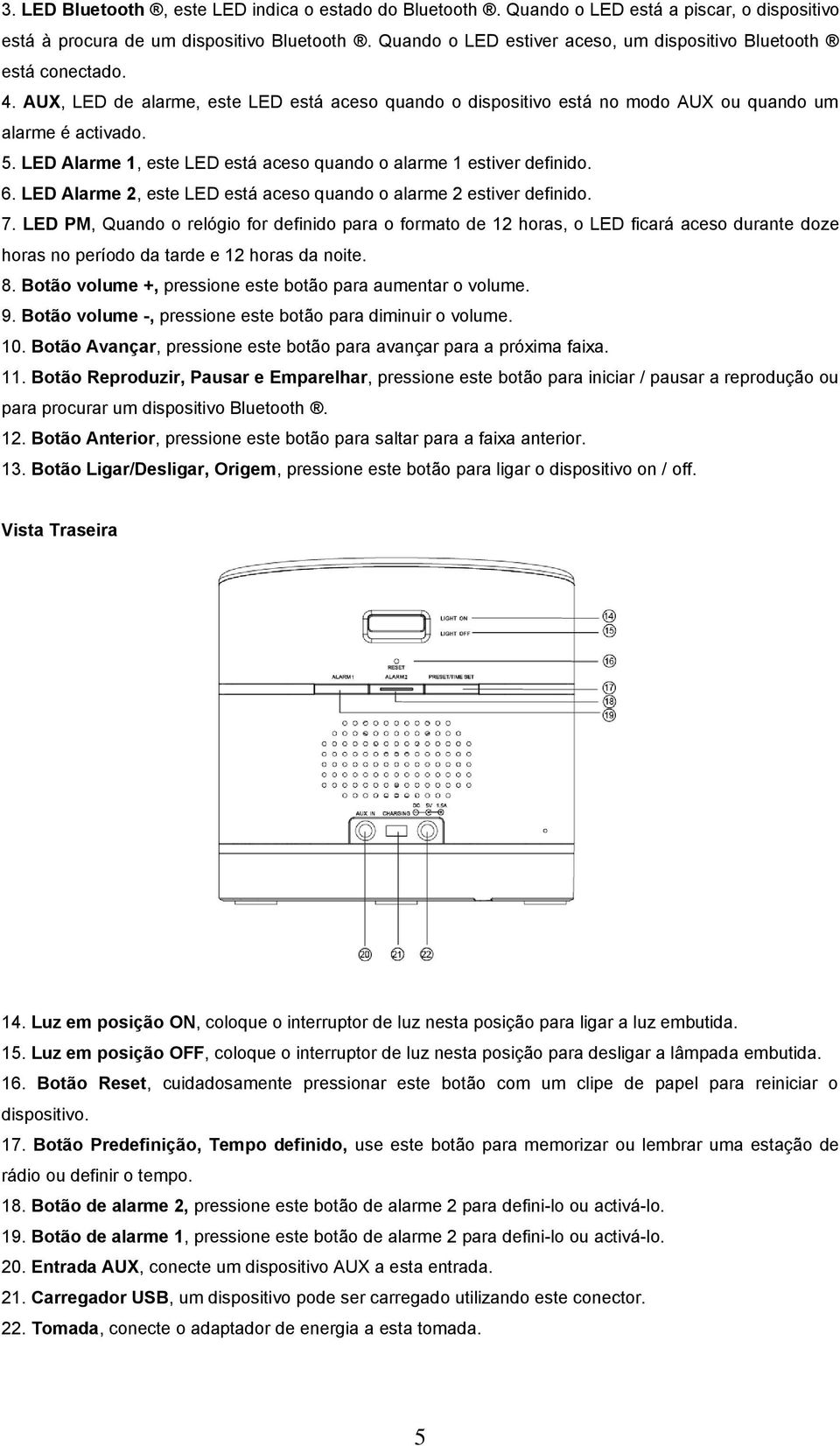 LED Alarme 1, este LED está aceso quando o alarme 1 estiver definido. 6. LED Alarme 2, este LED está aceso quando o alarme 2 estiver definido. 7.