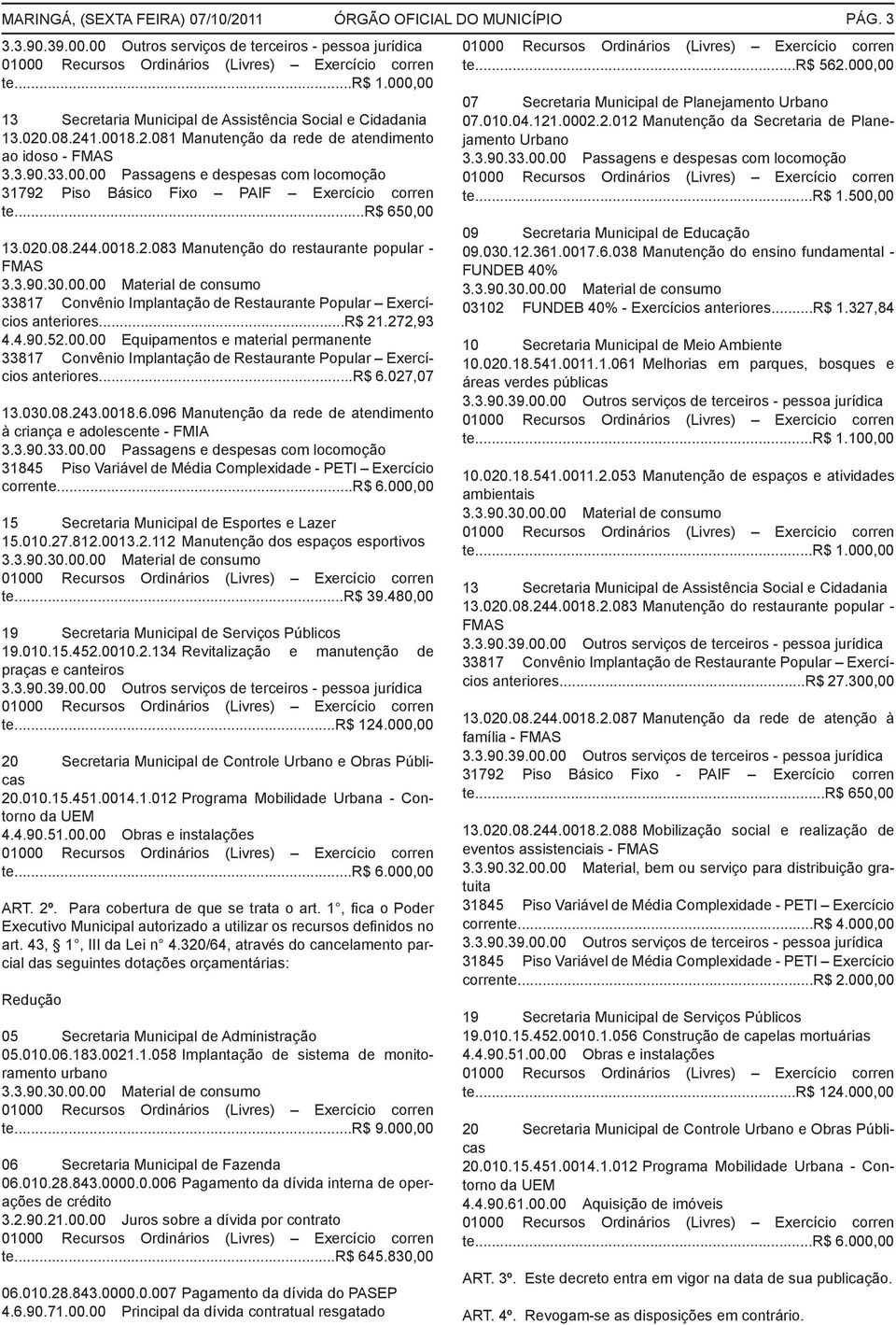 ..r$ 21.272,93 4.4.90.52.00.00 Equipamentos e material permanente 33817 Convênio Implantação de Restaurante Popular Exercícios anteriores...r$ 6.