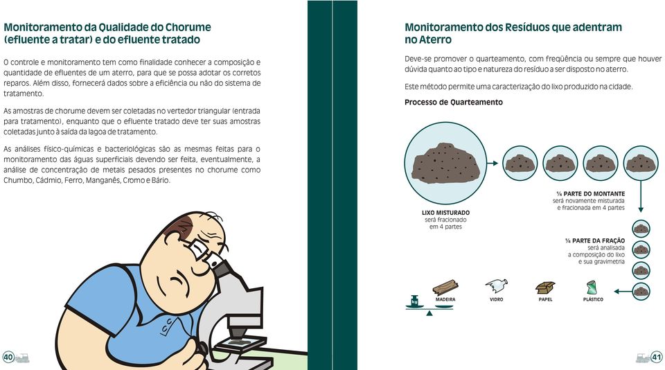 As amostras de chorume devem ser coletadas no vertedor triangular (entrada para tratamento), enquanto que o efluente tratado deve ter suas amostras coletadas junto à saída da lagoa de tratamento.