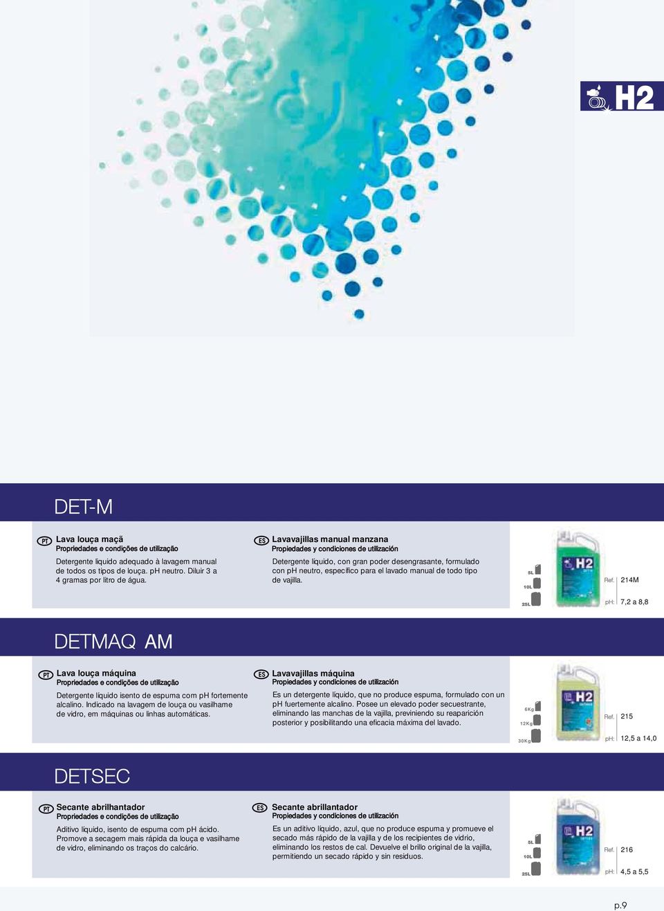 214M 7,2 a 8,8 AM Lava louça máquina Detergente líquido isento de espuma com ph fortemente alcalino. Indicado na lavagem de louça ou vasilhame de vidro, em máquinas ou linhas automáticas.