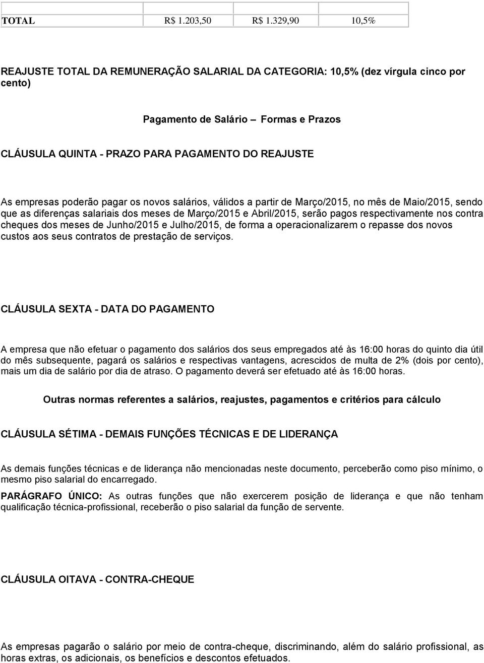 empresas poderão pagar os novos salários, válidos a partir de Março/2015, no mês de Maio/2015, sendo que as diferenças salariais dos meses de Março/2015 e Abril/2015, serão pagos respectivamente nos