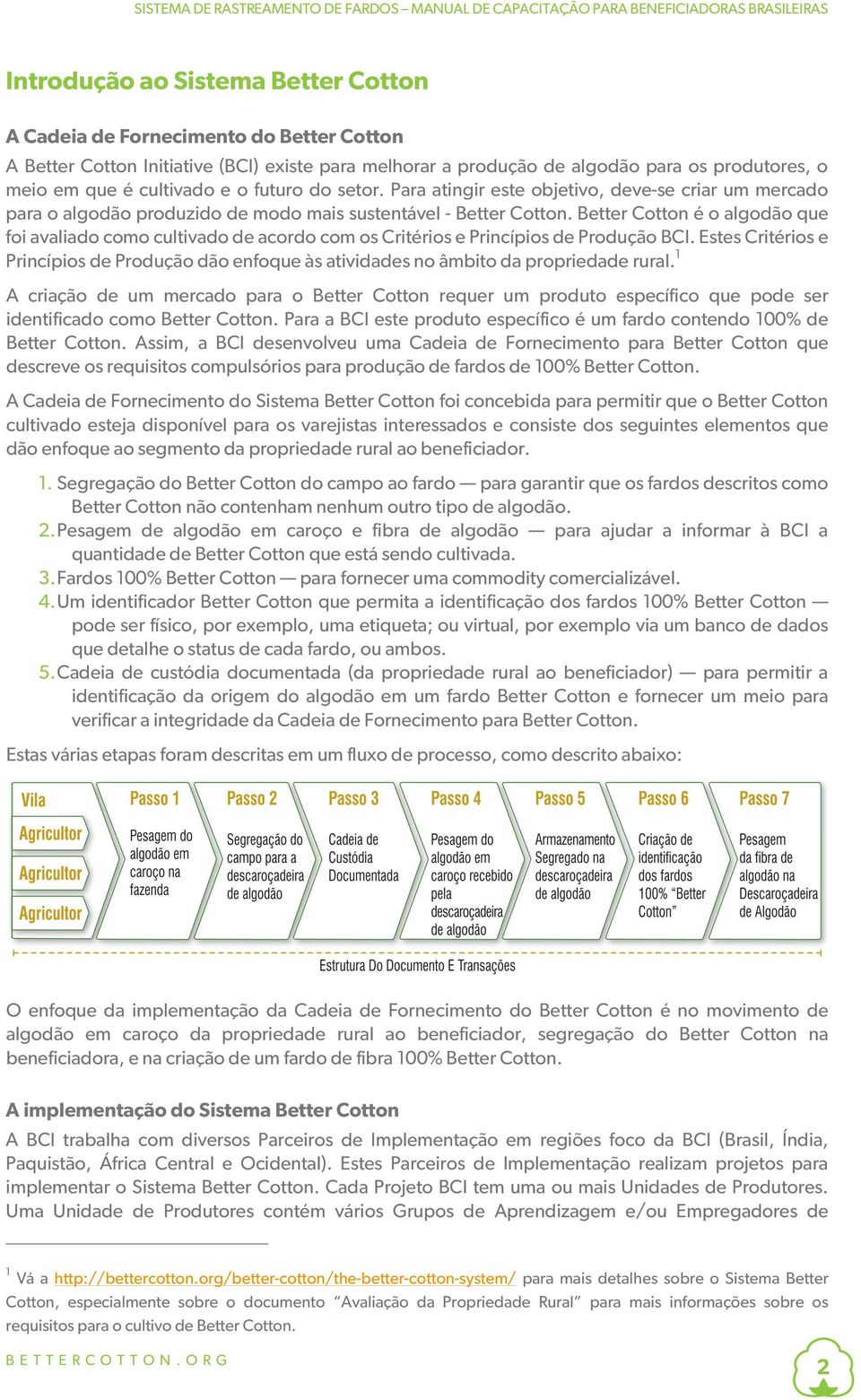 Better Cotton é o algodão que foi avaliado como cultivado de acordo com os Critérios e Princípios de Produção BCI.