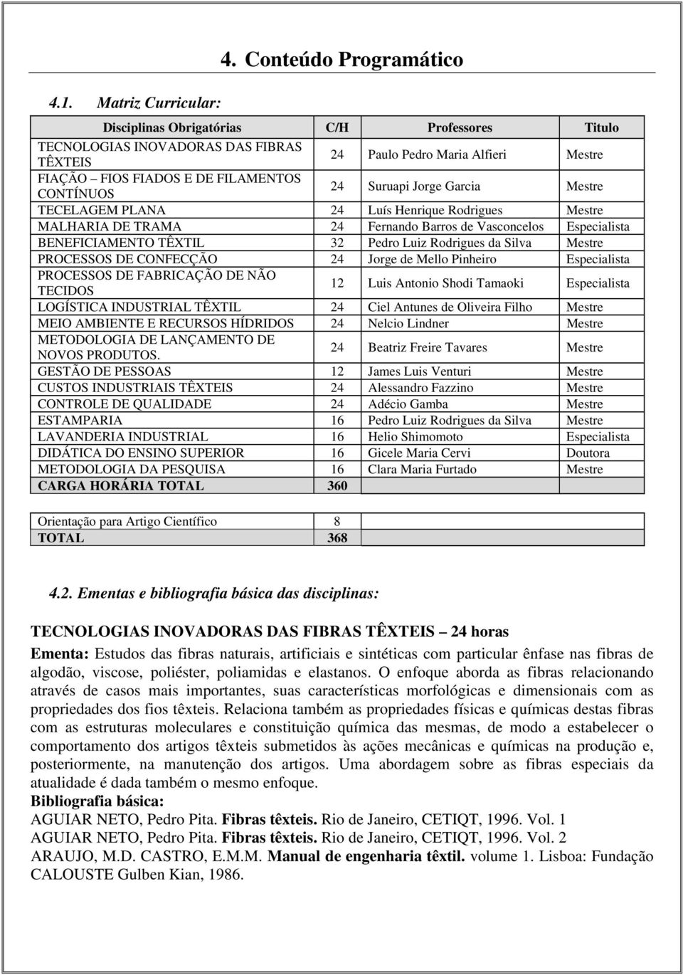 Suruapi Jorge Garcia Mestre TECELAGEM PLANA 24 Luís Henrique Rodrigues Mestre MALHARIA DE TRAMA 24 Fernando Barros de Vasconcelos Especialista BENEFICIAMENTO TÊXTIL 32 Pedro Luiz Rodrigues da Silva