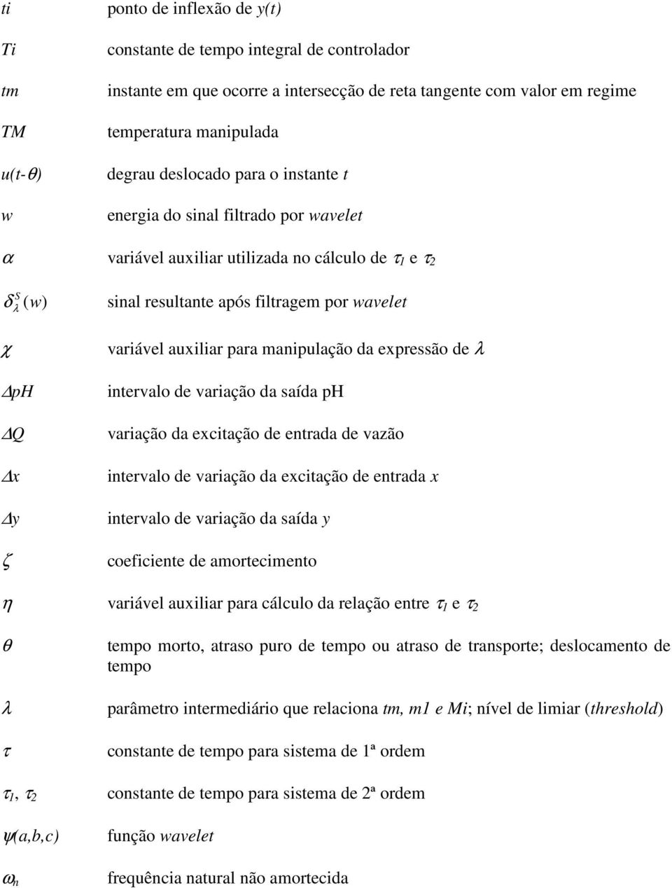 auxiliar para manipulação da expressão de λ intervalo de variação da saída ph variação da excitação de entrada de vazão intervalo de variação da excitação de entrada x intervalo de variação da saída