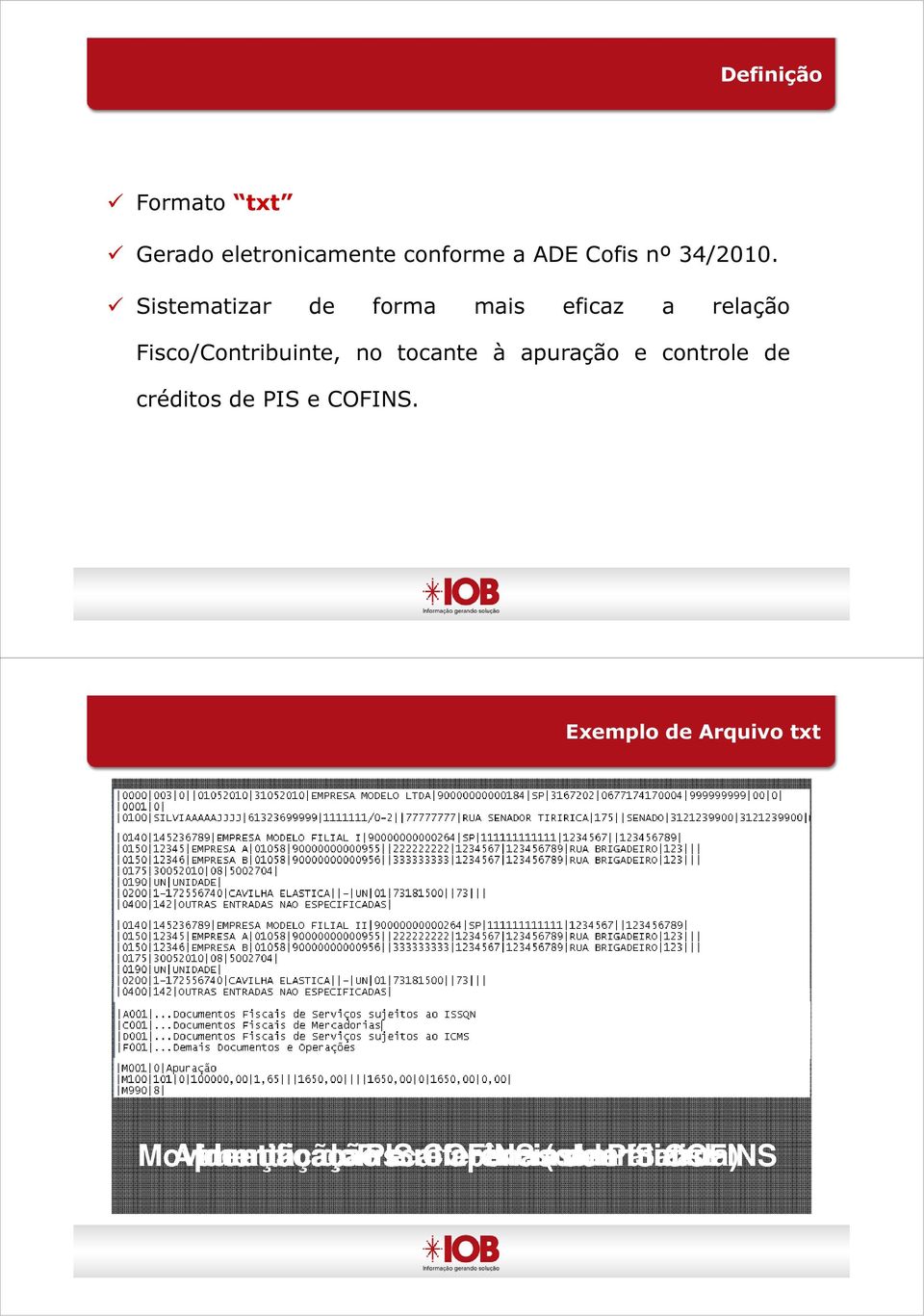 controle de créditos de PIS e COFINS.