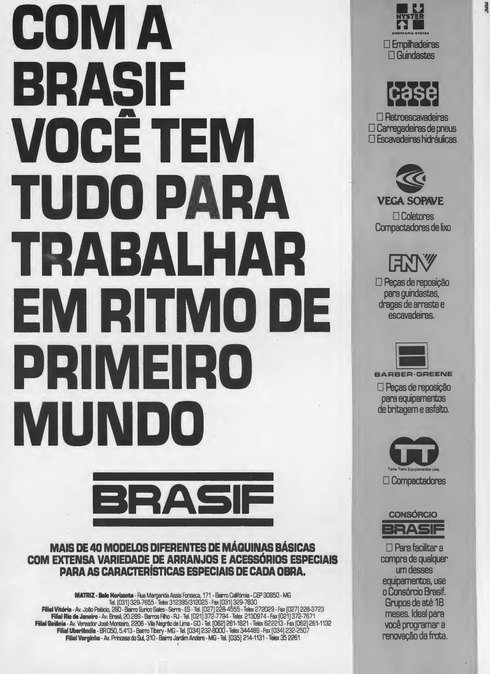 7830 r ill Vitbril -Av. Joao Palácio, 280 -Bairro &rico Sales- Serra- ES- Tel. [027]228-4555- Telex 272029 - Fax [027)228-3723 Filiei Rio de J1neira- Av. Brasil, 20.289-8aTOs Fito- RJ- Tel.