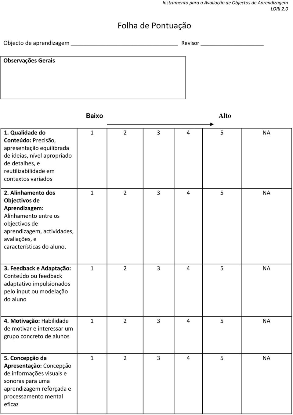 Alinhamento dos Objectivos de Aprendizagem: Alinhamento entre os objectivos de aprendizagem, actividades, avaliações, e características do aluno. 3.