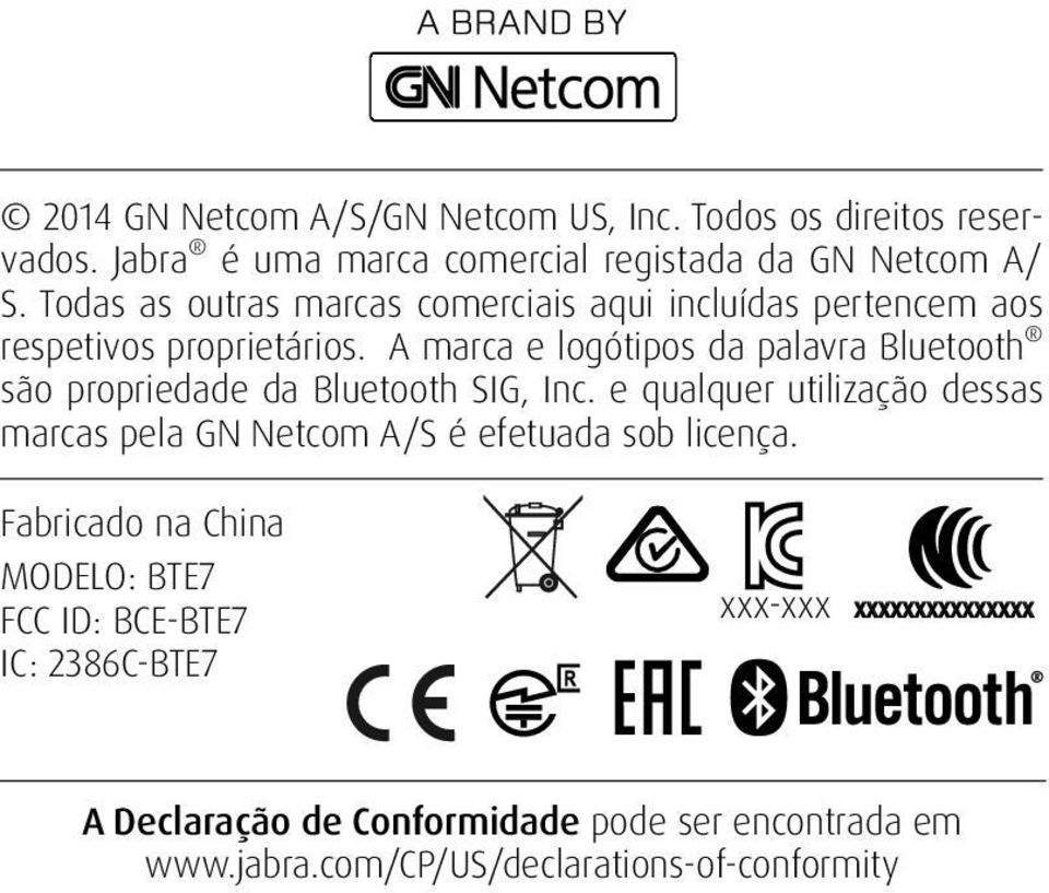 A marca e logótipos da palavra Bluetooth são propriedade da Bluetooth SIG, Inc.