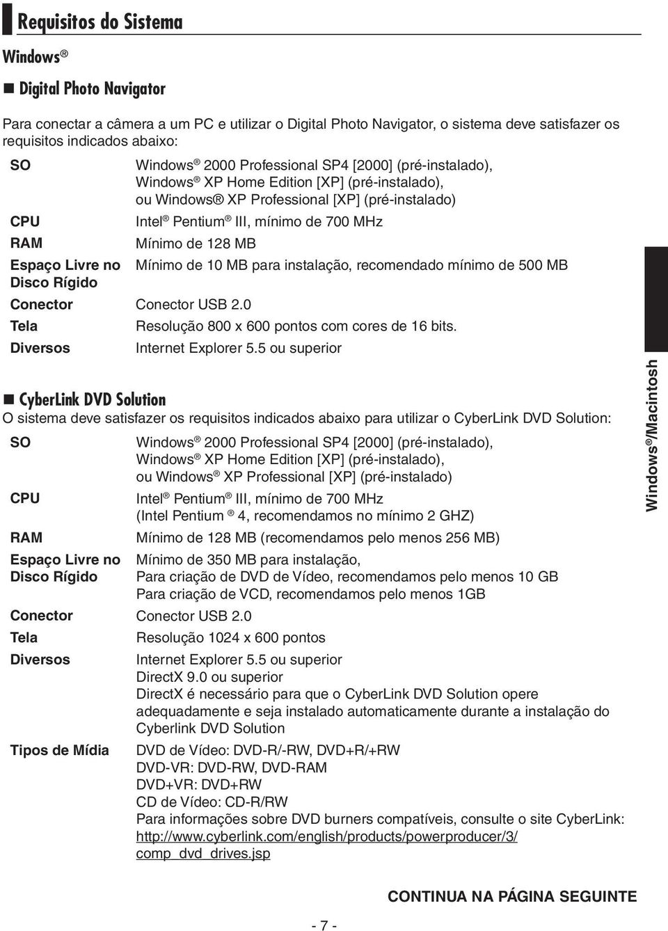 700 MHz Mínimo de 128 MB Conector Conector USB 2.0 Tela Diversos Mínimo de 10 MB para instalação, recomendado mínimo de 500 MB Resolução 800 x 600 pontos com cores de 16 bits. Internet Explorer 5.