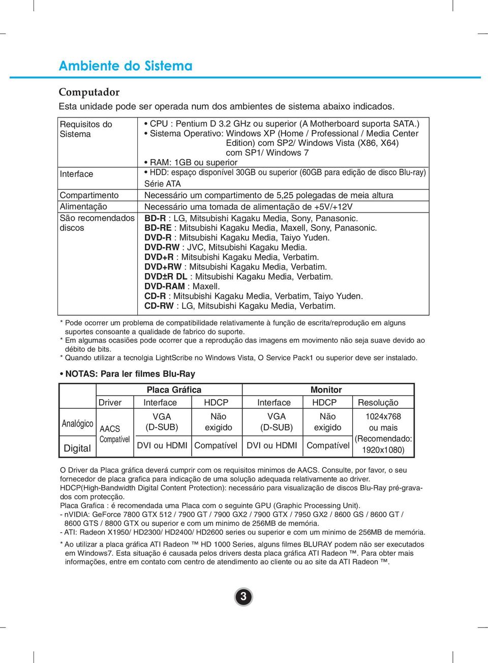 consoante a qualidade de fabrico do suporte. * Em algumas ocasiões pode ocorrer que a reprodução das imagens em movimento não seja suave devido ao débito de bits.