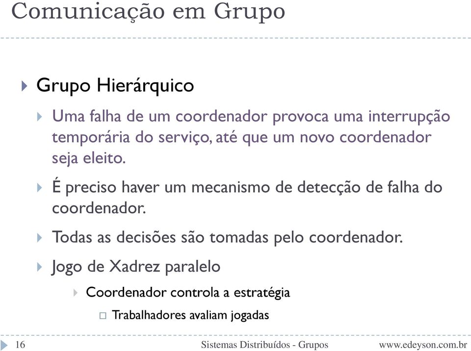 É preciso haver um mecanismo de detecção de falha do coordenador.