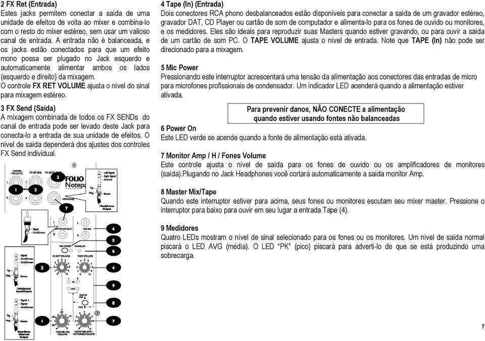 O controle FX RET VOLUME ajusta o nível do sinal para mixagem estéreo.