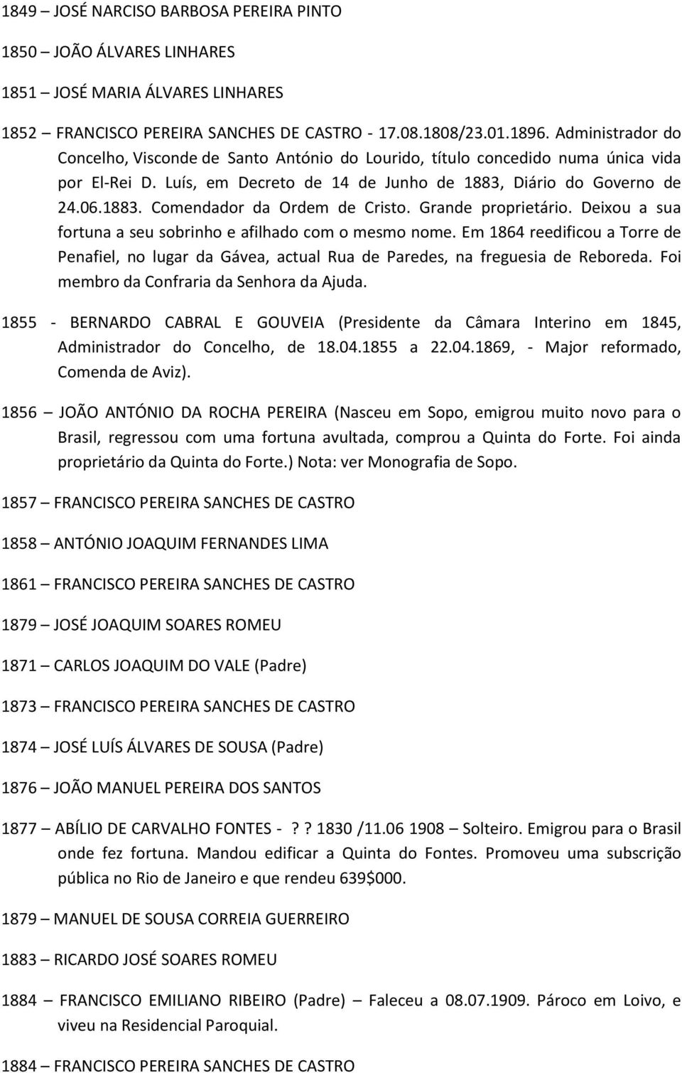 Grande proprietário. Deixou a sua fortuna a seu sobrinho e afilhado com o mesmo nome. Em 1864 reedificou a Torre de Penafiel, no lugar da Gávea, actual Rua de Paredes, na freguesia de Reboreda.