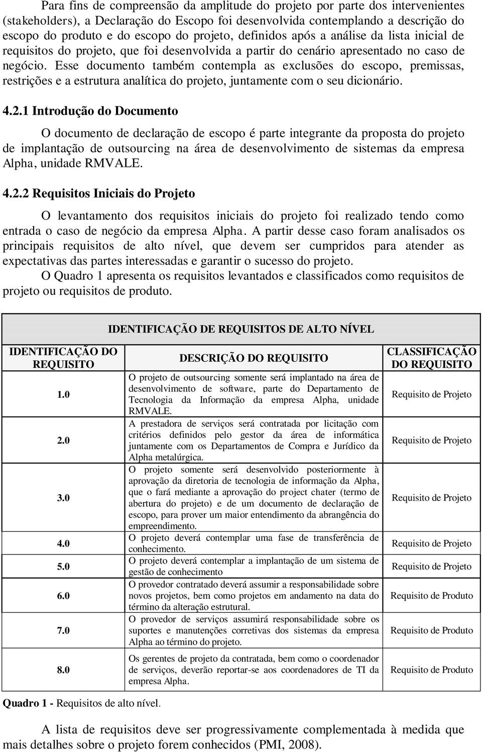 Esse documento também contempla as exclusões do escopo, premissas, restrições e a estrutura analítica do projeto, juntamente com o seu dicionário. 4.2.