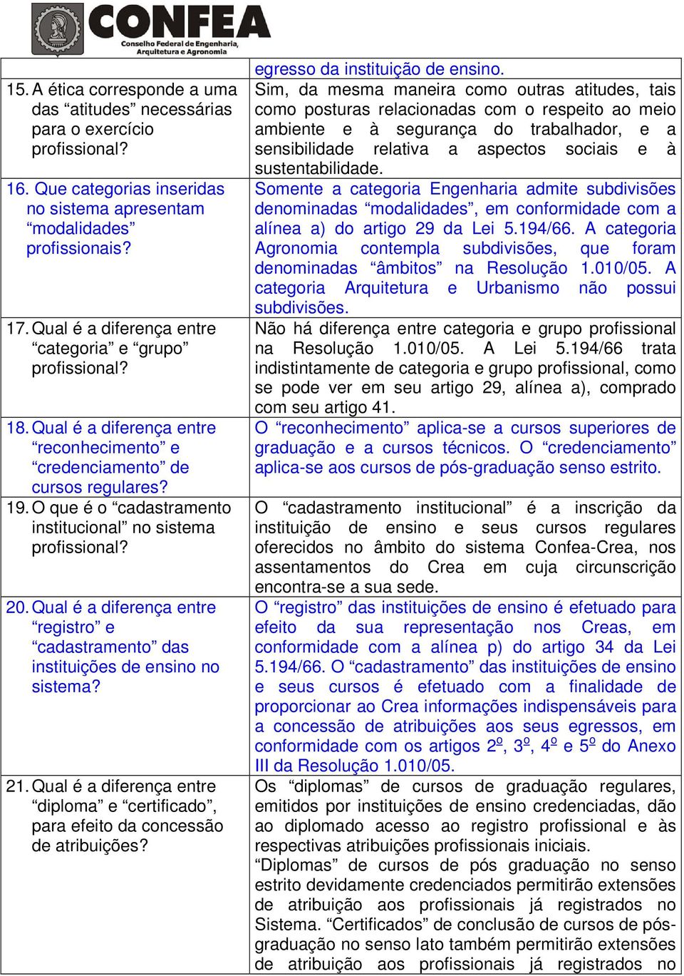 Qual é a diferença entre registro e cadastramento das instituições de ensino no sistema? 21. Qual é a diferença entre diploma e certificado, para efeito da concessão de atribuições?