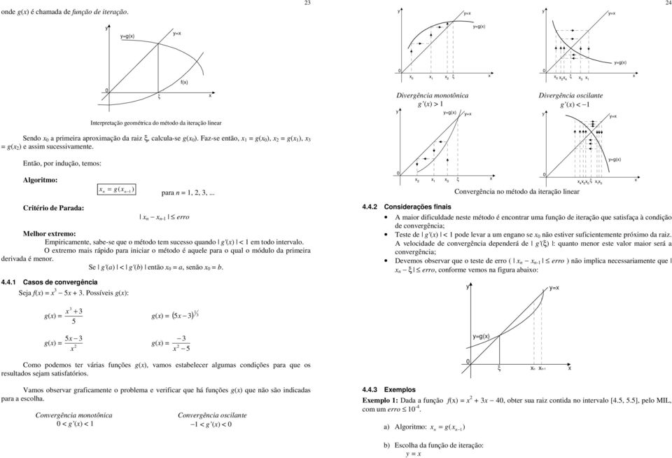 .. ξ ξ Covergêc o étodo d terção ler Crtéro de Prd: - erro Melhor etreo: Eprcete, se-se que o étodo te sucesso qudo g' < e todo tervlo.