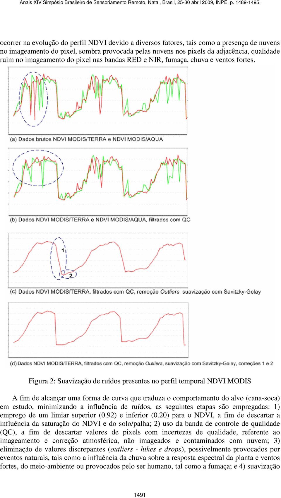 Figura 2: Suavização de ruídos presentes no perfil temporal NDVI MODIS A fim de alcançar uma forma de curva que traduza o comportamento do alvo (cana-soca) em estudo, minimizando a influência de